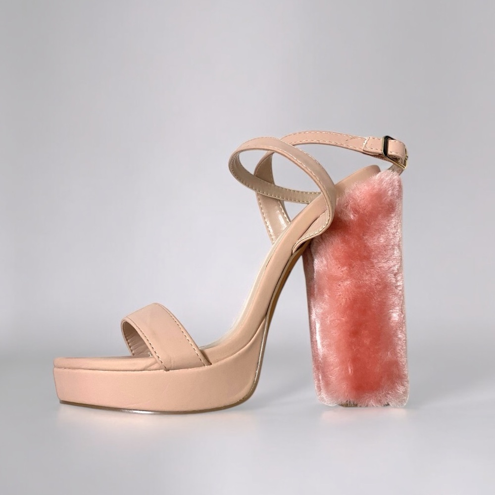 Y2K Strappy Faux Fur Chunky Heels
